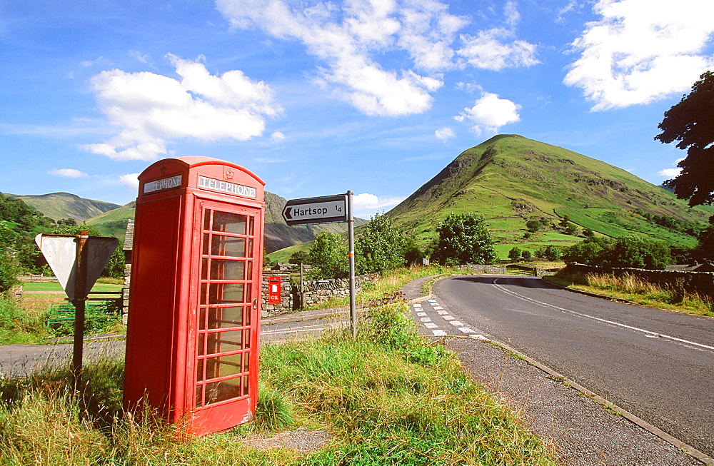 A phone box in Hartsop in the Lake District National Park, Cumbria, England, United Kingdom, Europe