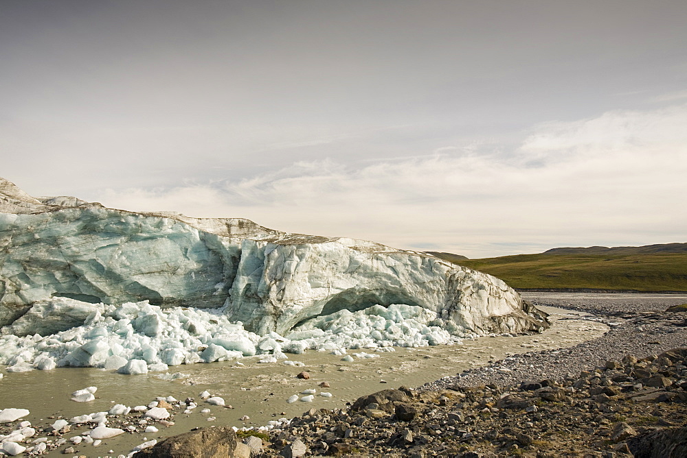 The Russell Glacier draining the Greenland icesheet inland from Kangerlussuaq on Greenland's west coast, Greenland, Polar Regions