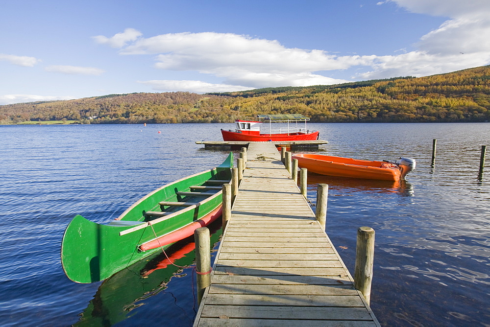 Boats moored on Coniston Water in the Lake District, Cumbria, England, United Kingdom, Europe