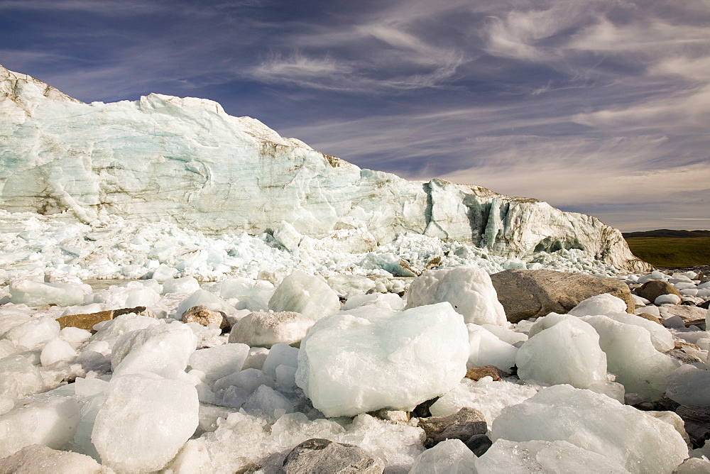 The Russell Glacier draining the Greenland icesheet inland from Kangerlussuaq on Greenland's west coast, Greenland, Polar Regions