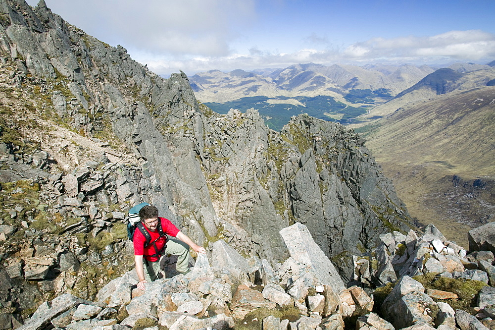 A climber on Ben Starav, a Munro in the Highlands, Scotland, United Kingdom, Europe