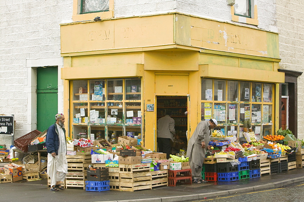 An Asian corner shop in Burnley, Lancashire, England, United Kingdom, Europe