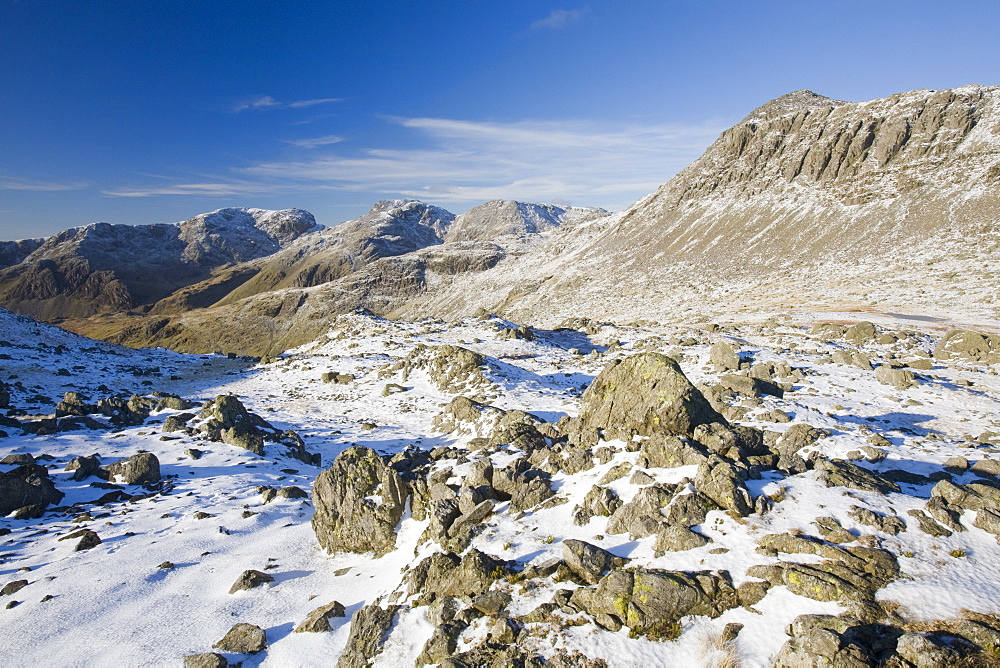 The Scafell range from Crinkle Crags in the Lake District National Park, Cumbria, England, United Kingdom, Europe