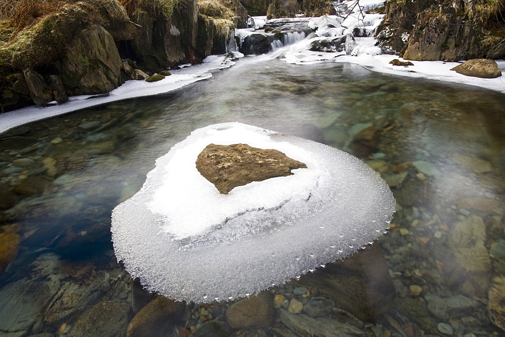 Ice on Greenburn Beck in the Lake District during a cold snap, Cumbria, England, United Kingdom, Europe