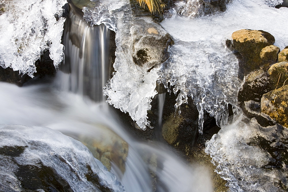 Ice on Greenburn Beck in the Lake District during a cold snap, Cumbria, England, United Kingdom, Europe