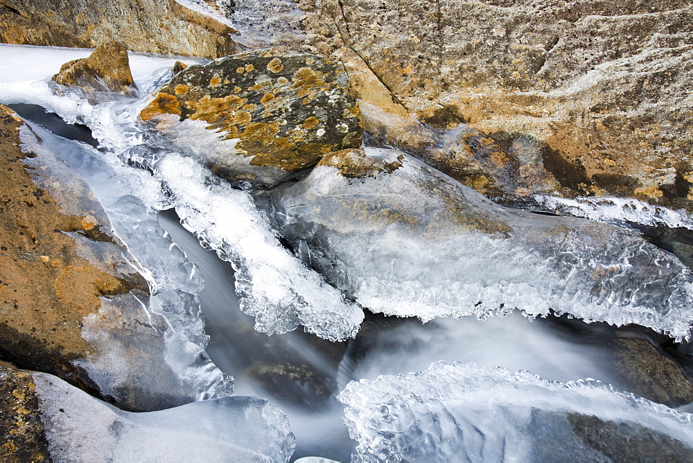 Ice on Greenburn Beck in the Lake District during a cold snap, Cumbria, England, United Kingdom, Europe