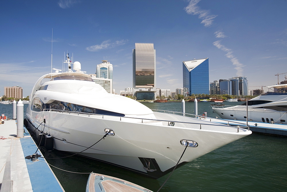 Luxury yacht on Dubai Creek in Dubai, United Arab Emirates, Middle East