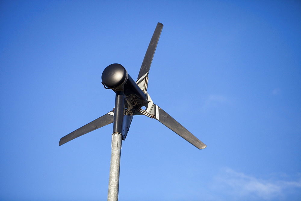 A wind turbine powering a church at Stocks Reservoir in the Forest of Bowland, Lancashire, England, United Kingdom, Europe