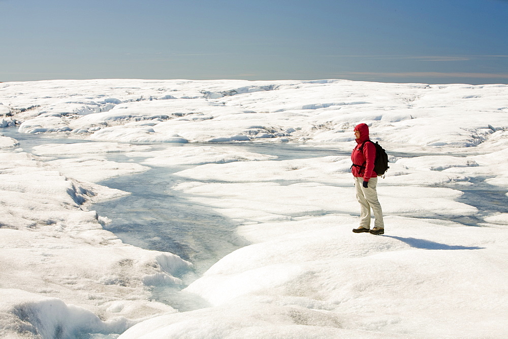 Melt water on the Greenland ice sheet near camp Victor north of Ilulissat, Greenland, Polar Regions