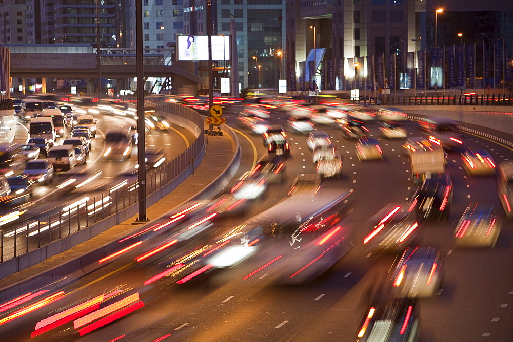 Cars in the evening rush hour in Dubai City, United Arab Emirates, Middle East