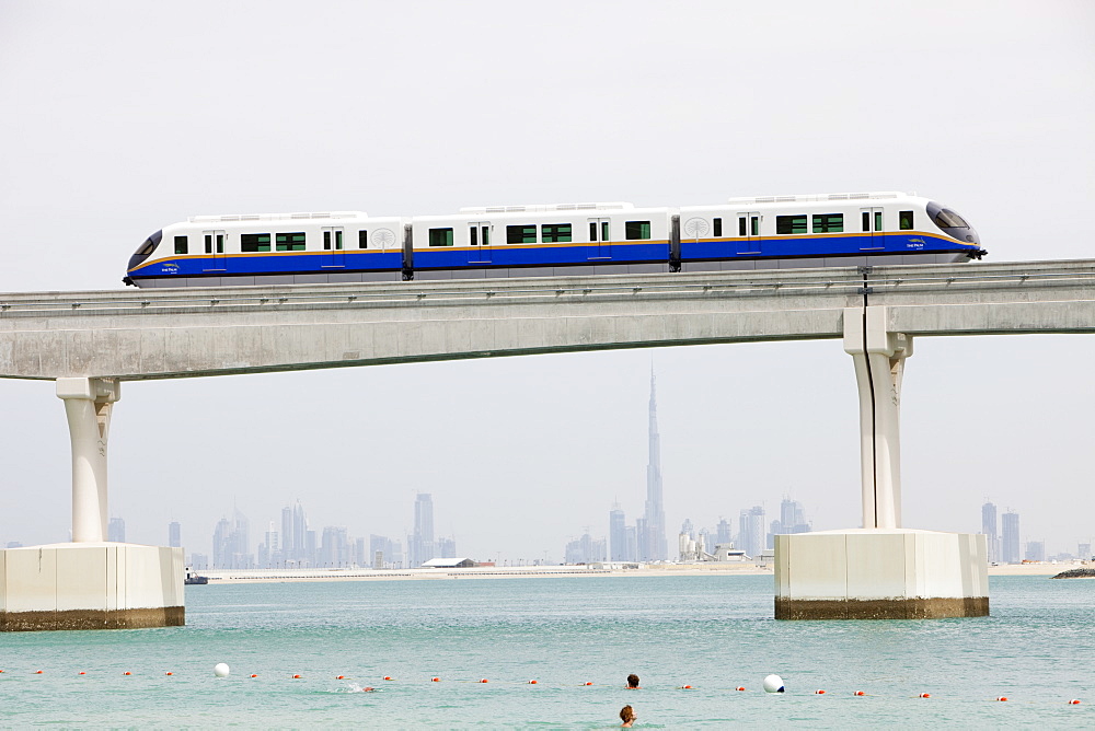 An area of Dubia that was reclaimed from the sea with a monorail transport system to guests to Atlantis on the Palm hotel, Dubai, United Arab Emirates, Middle East