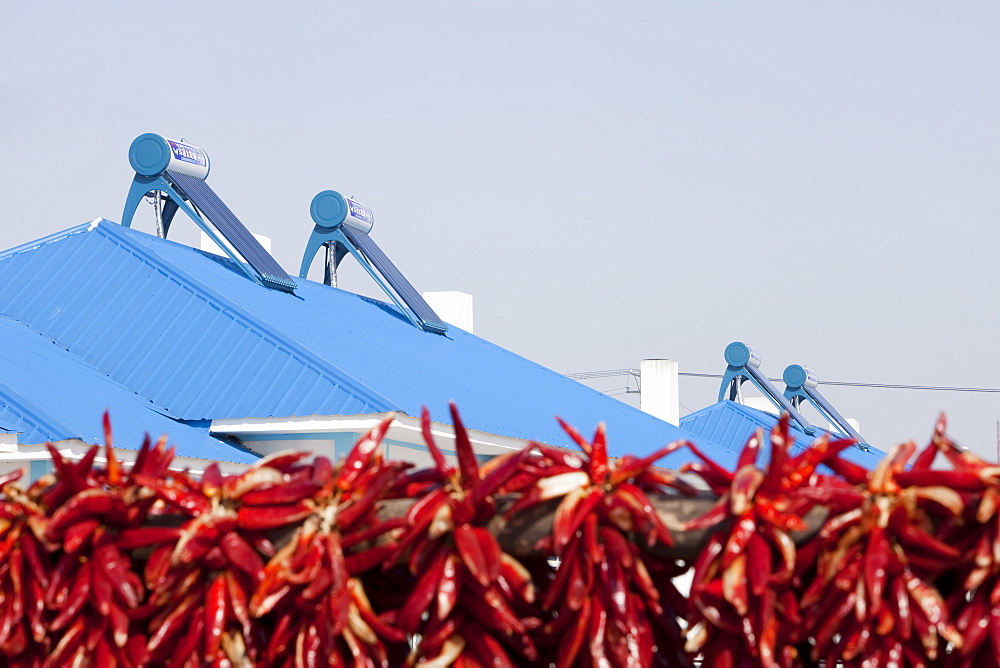 Solar water heaters on roofs of housing complex in Heilongjiang province, Northern China, Asia