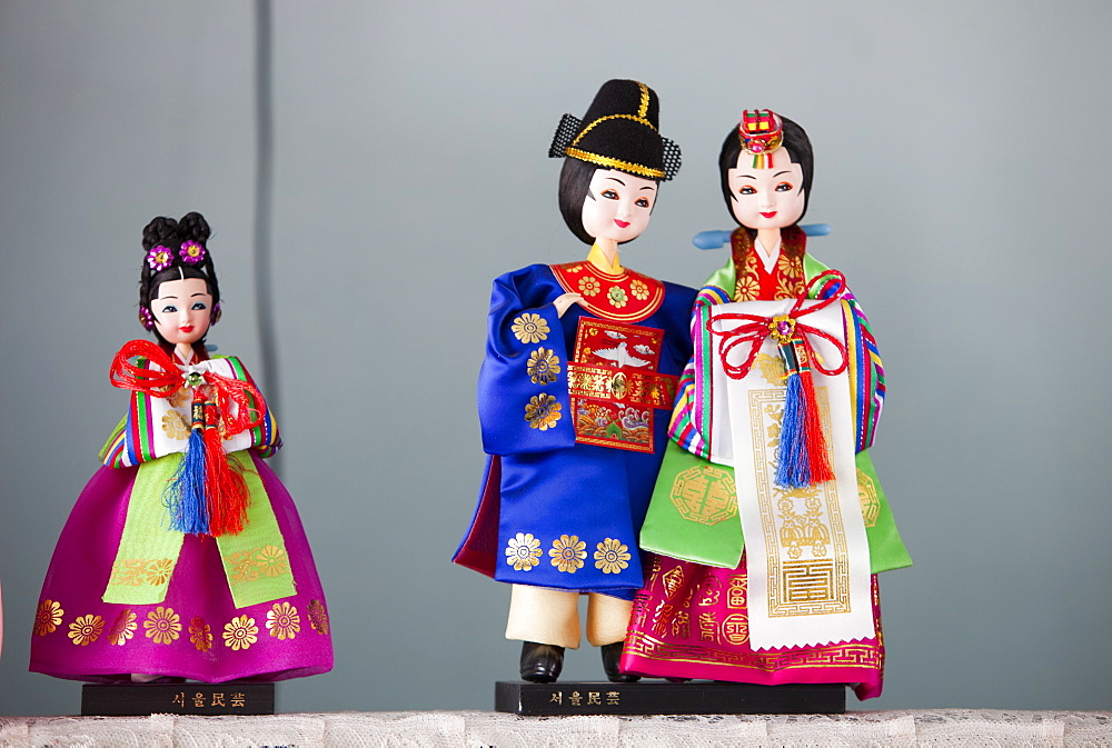 Traditional South Korean dolls in a house belonging to a South Korean emigre in China, Asia