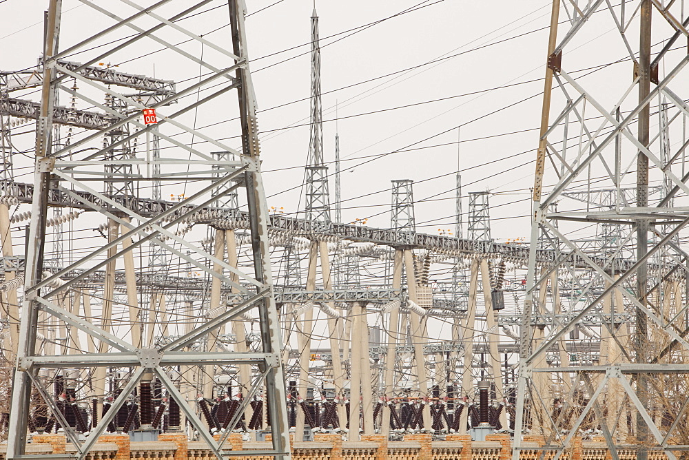 Electricity pylons march across Northern China, Asia