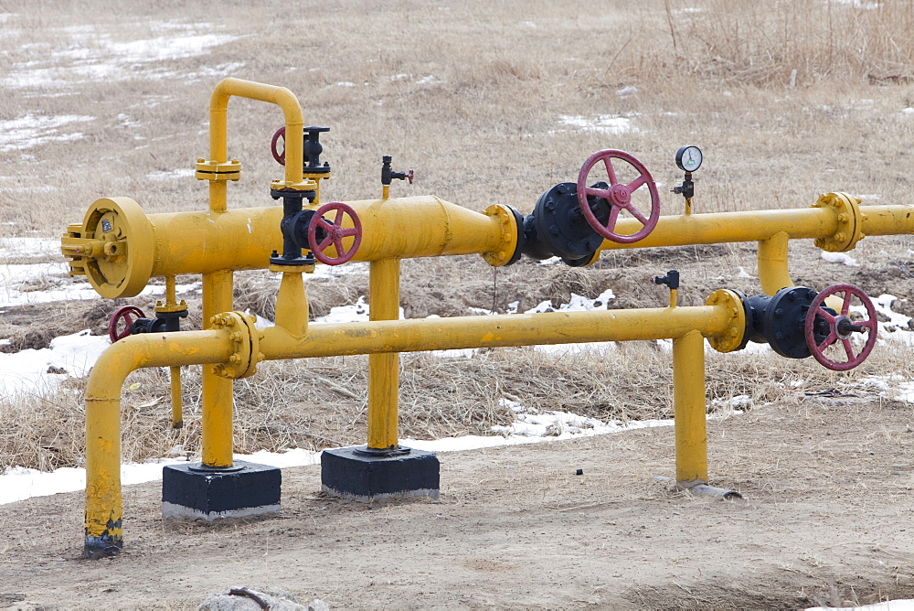 An oil pipeline in the Daqing oil field in Northern China, Asia