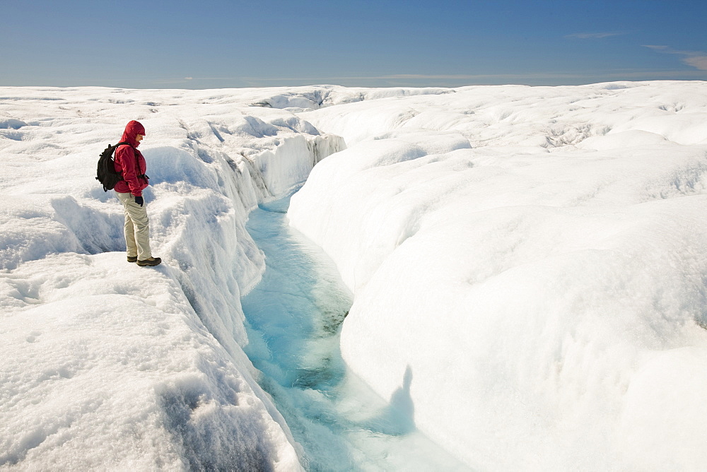 Melt water on the Greenland ice sheet near camp Victor north of Ilulissat, Greenland, Polar Regions