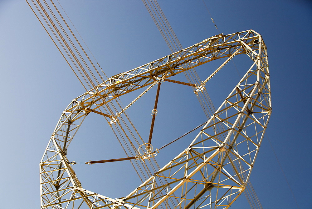 Electricity pylons march across Inner Mongolia in Northern China, Asia