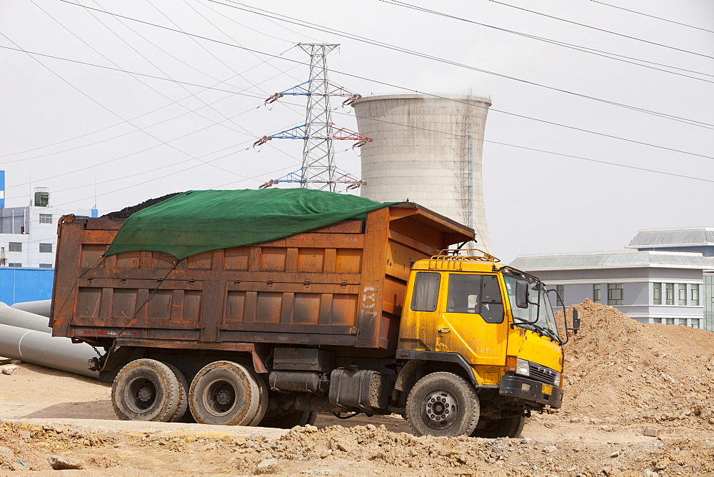 Lorry taking coal to a coal fired power plant in Dongsheng, Inner Mongolia, China, Asia