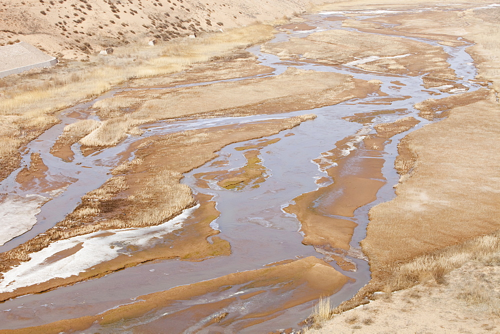 A critically low river in Shanxi province, China, Asia