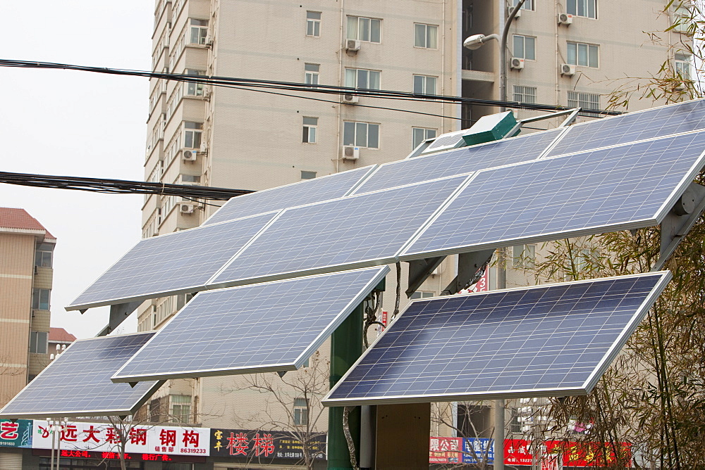 A communty scale solar electric generating station in Xian City in northern China, Asia