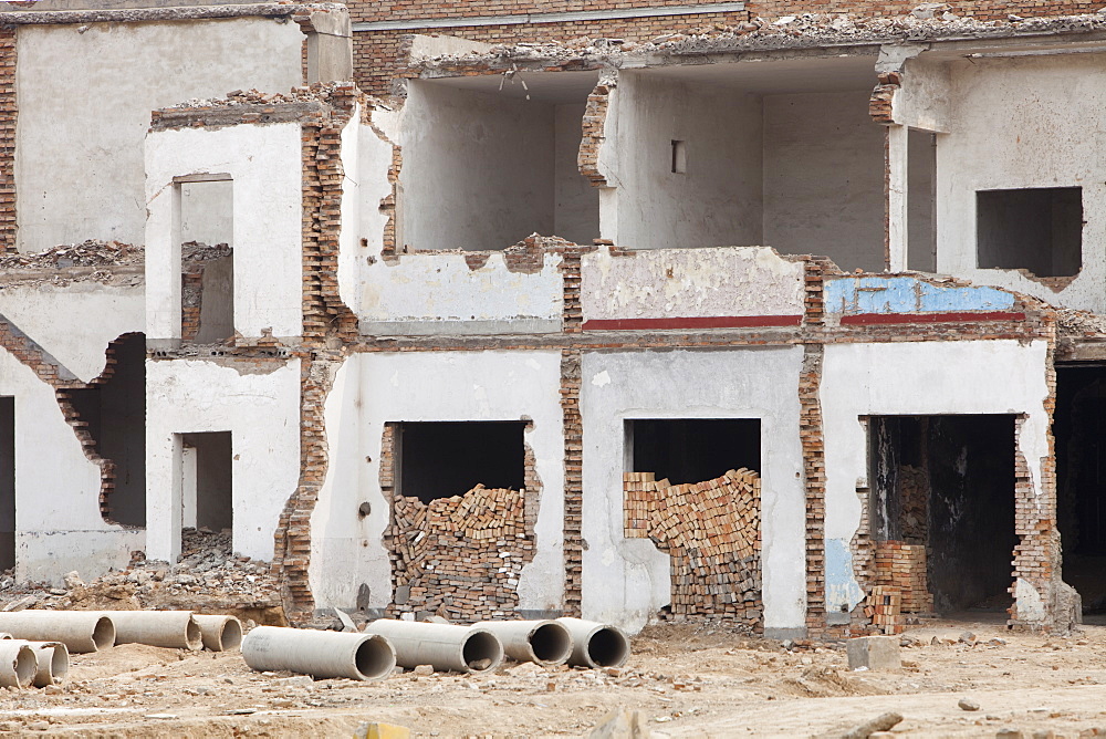 Slum dwellings being demolished to make way for new high rise apartment blocks, Xian city, northern China, Asia