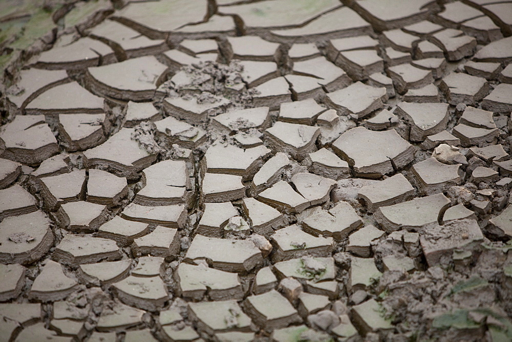 Mud cracks on a river bank in Shanxi province, China, Asia