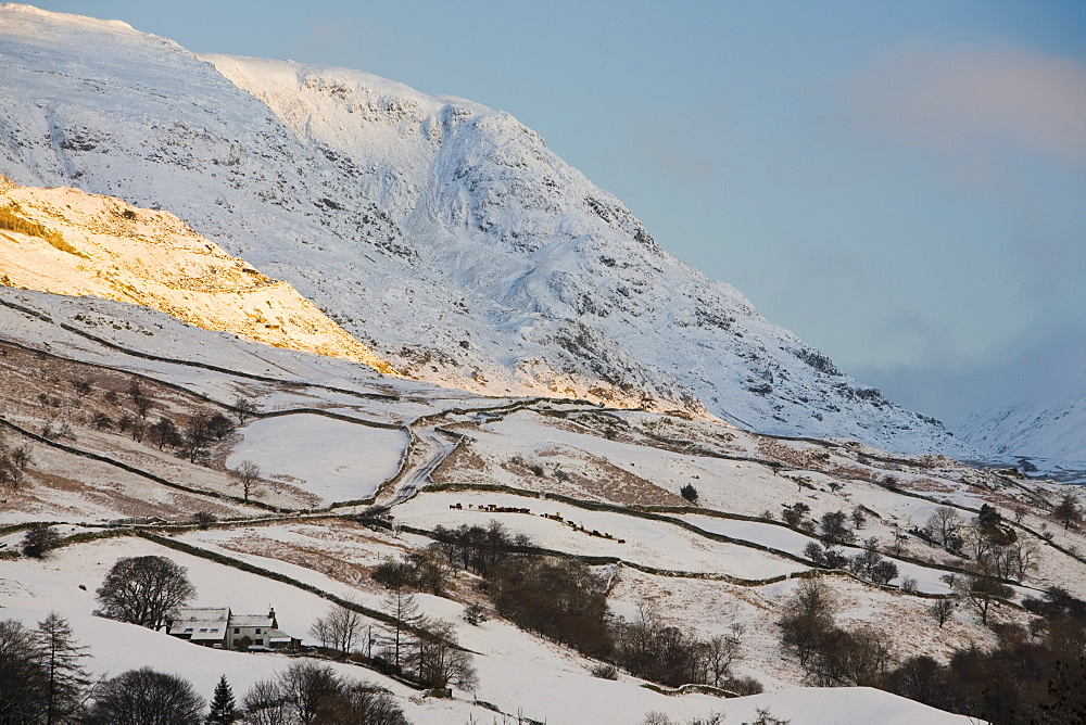 Sunrise over Red Screes and the Kirkstone Pass near Ambleside in the Lake District National Park, Cumbria, England, United Kingdom, Europe