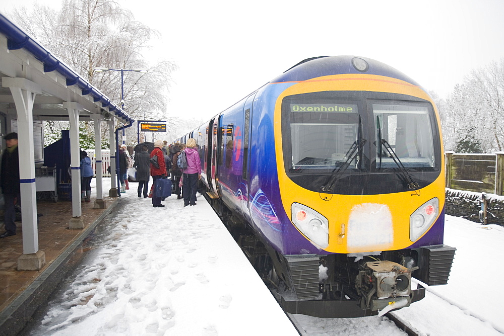 Snow at Windermere Train Station in the snow in Cumbria, England, United Kingdom, Europe