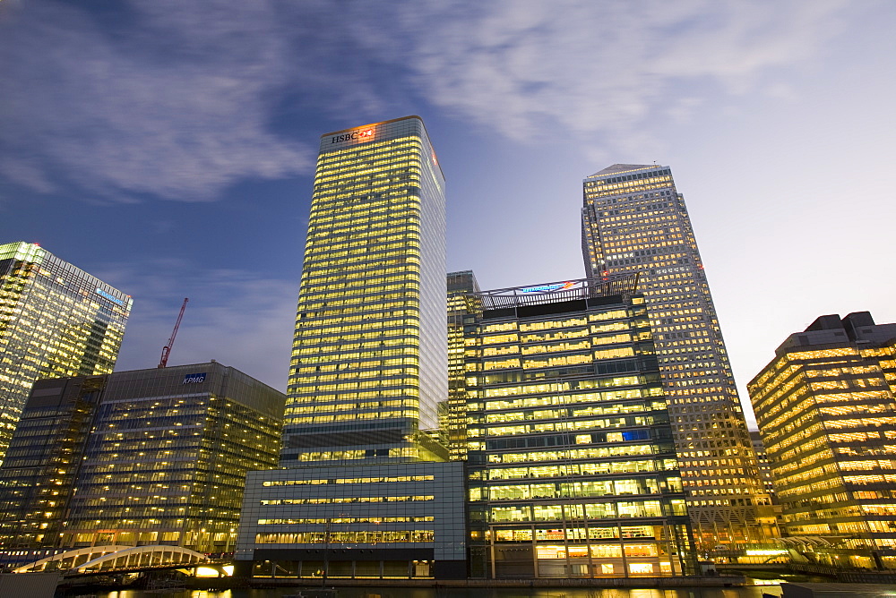 Banking and financial sector buildings at Canary Wharf, Docklands, London, England, United Kingdom, Europe