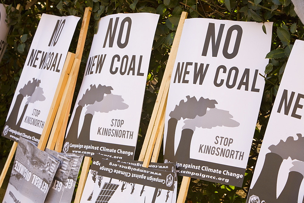 Protest banners at a climate change rally in London in December 2008, England, United Kingdom, Europe