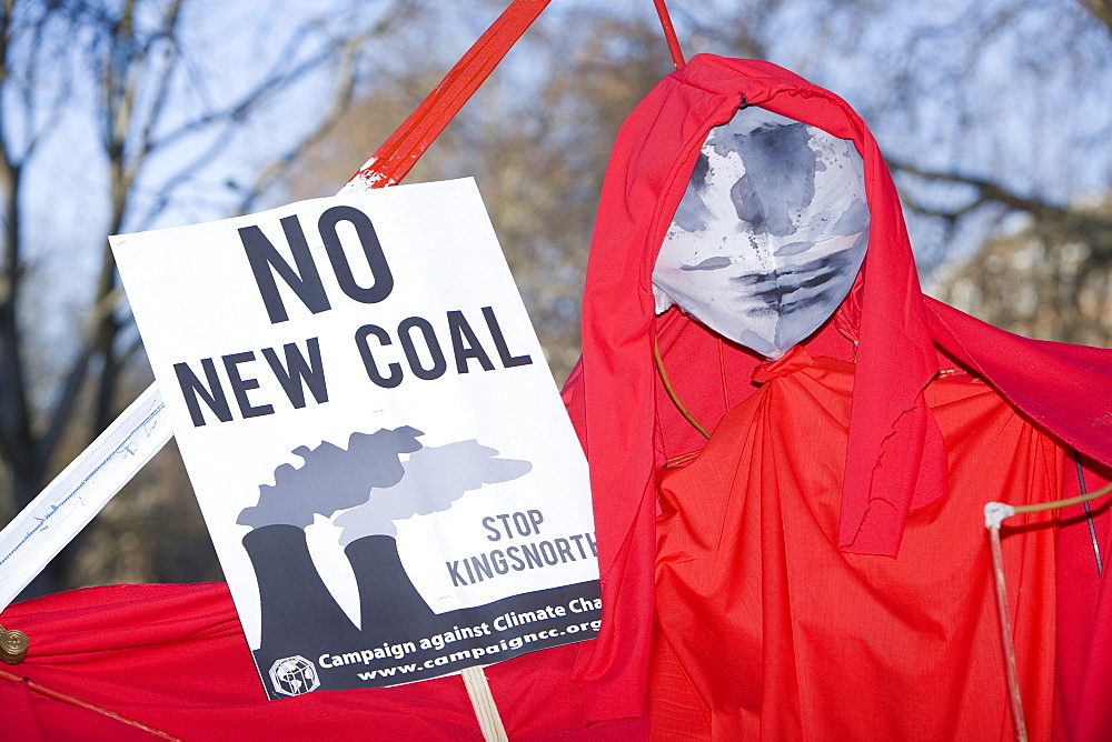 Protest banners at a climate change rally in London in December 2008, England, United Kingdom, Europe