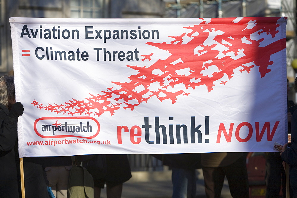 Protest banners at a climate change rally in London in December 2008, England, United Kingdom, Europe