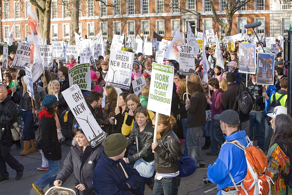 Protestors at a climate change rally in London in December 2008, England, United Kingdom, Europe