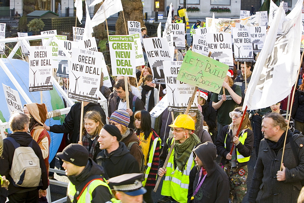 Protestors at a climate change rally in London in December 2008, England, United Kingdom, Europe