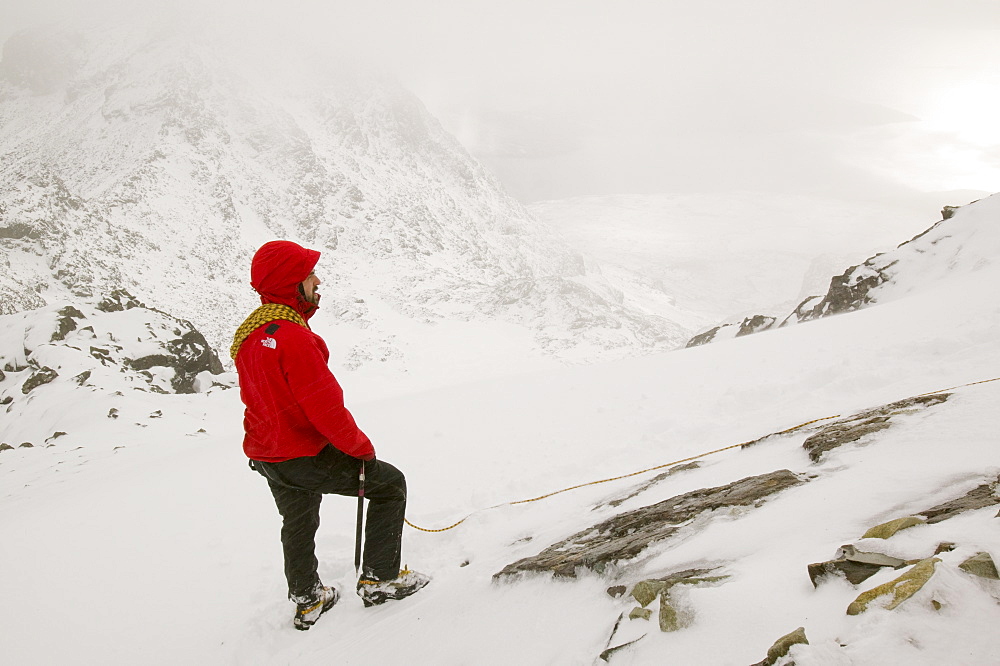 Climber on Sgurr Alasdair on the Cuillin Ridge, Isle of Skye, Scotland, United Kingdom, Europe