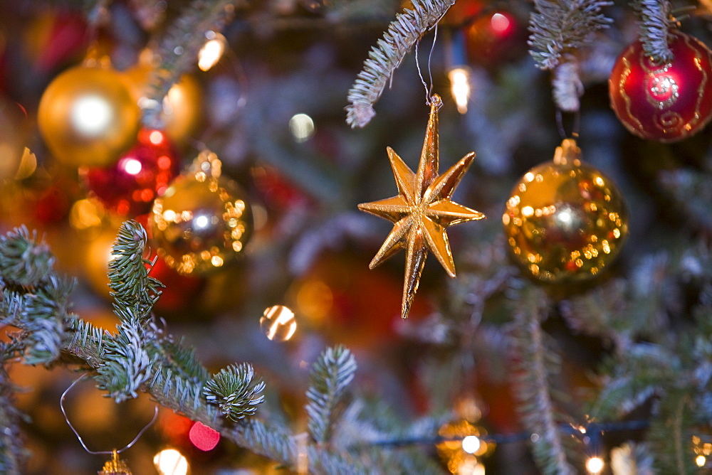 Christmas decorations on a Christmas tree