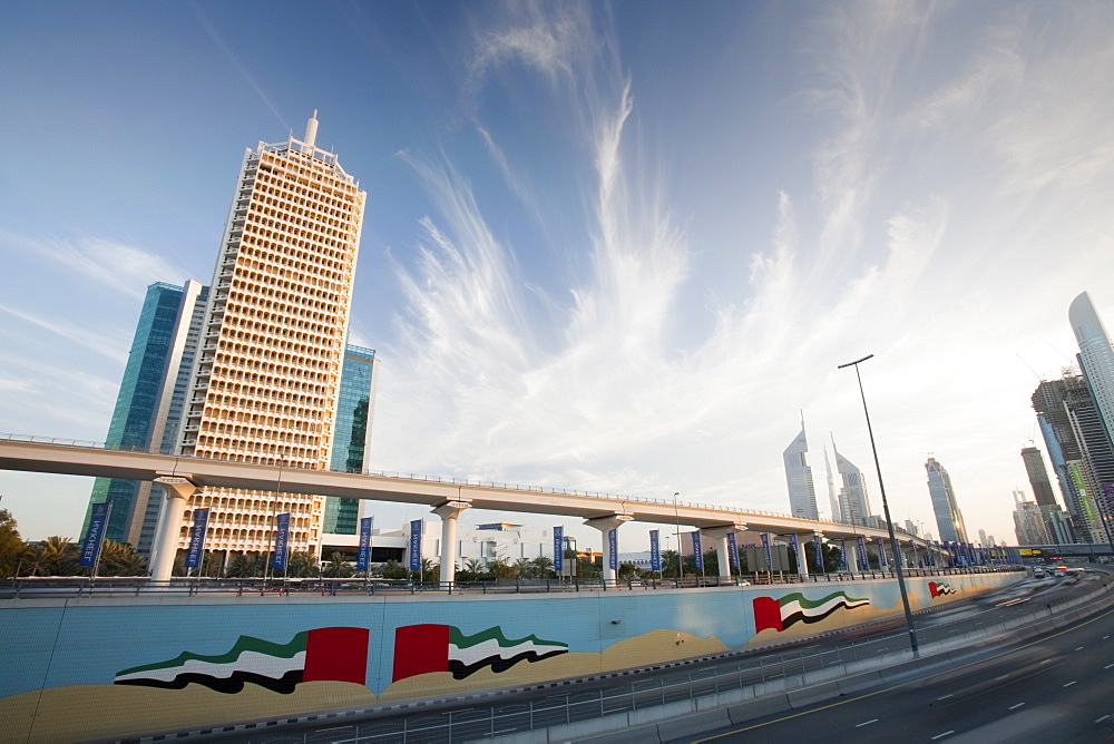 Traffic in Dubai at dusk, United Arab Emirates, Middle East