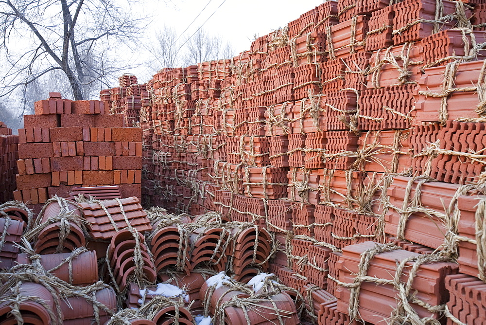 Roof tiles baked from earth deposits in northern China, Asia