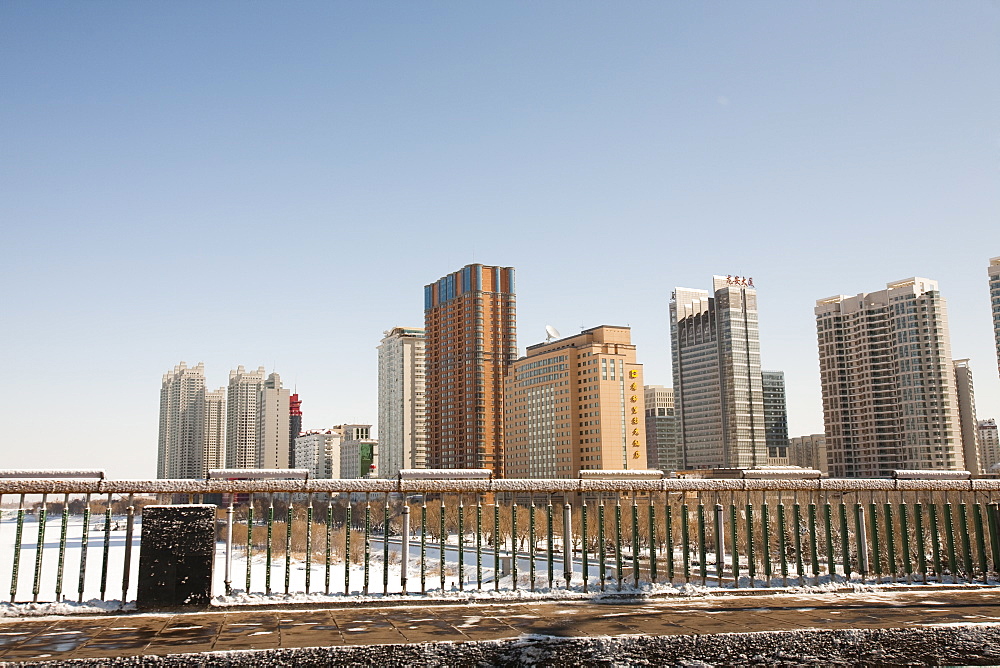 Modern high-rise apartments built to replace slums, China, Asia