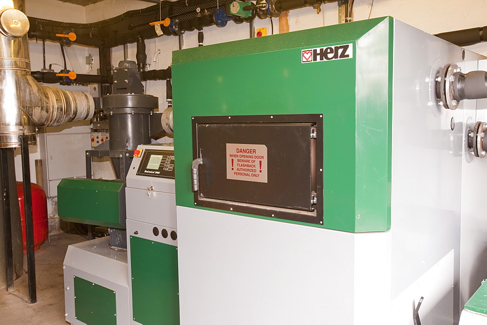 A biofuel boiler in the grounds of the Langdale Timeshare in the Lake District, Cumbria, England, United Kingdom, Europe