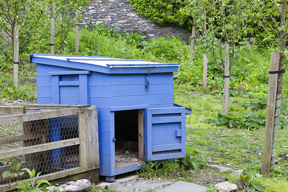 A hen house for free range hens in the Rydal Hall Community Vegetable Garden, near Ambleside, Cumbria, England, United Kingdom, Europe