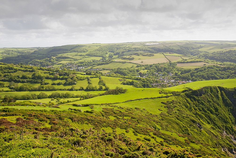 Combe Martin and surrounding countryside on the north Devon coast, Devon, England, United Kingdom, Europe