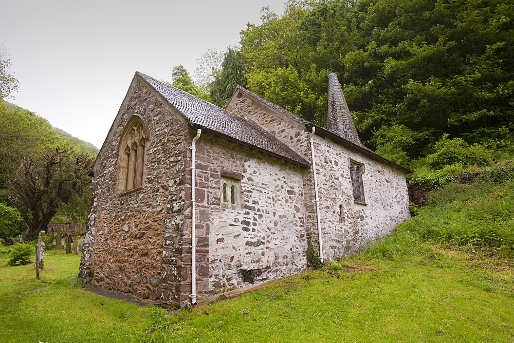 Culbone church, said to be the smallest in England, near Porlock Weir on the north Somerset coast, Somerset, England, United Kingdom, Europe