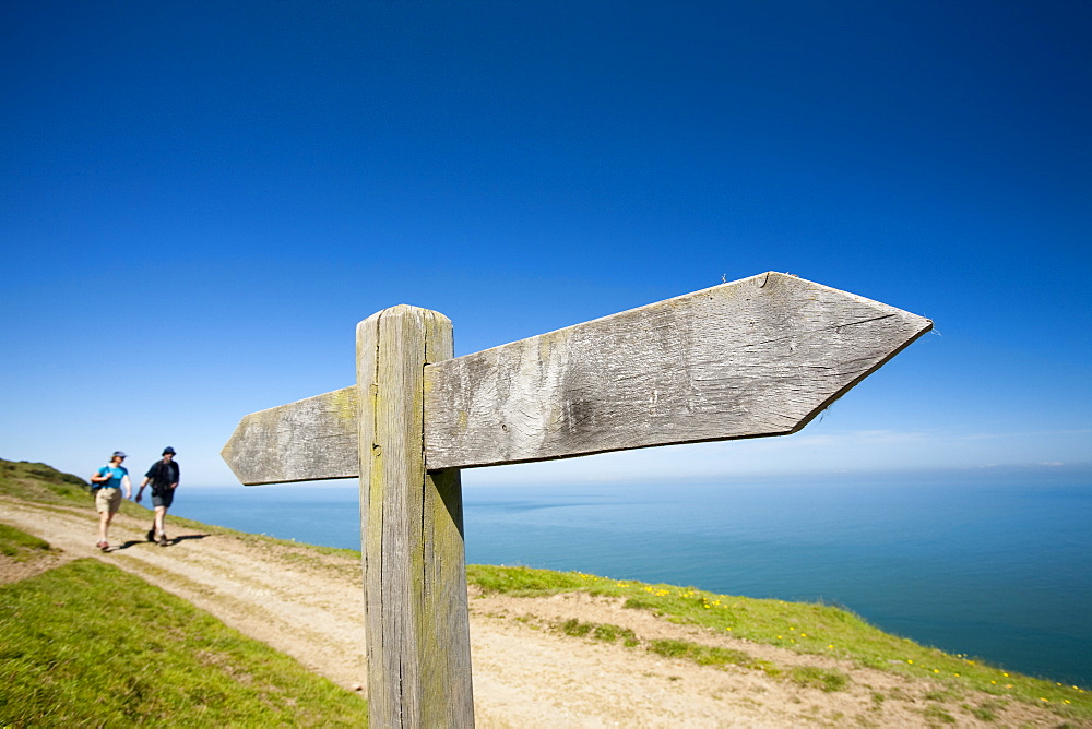 Walkers on the South West Coast Path near Combe Martin in Devon, England, United Kingdom, Europe