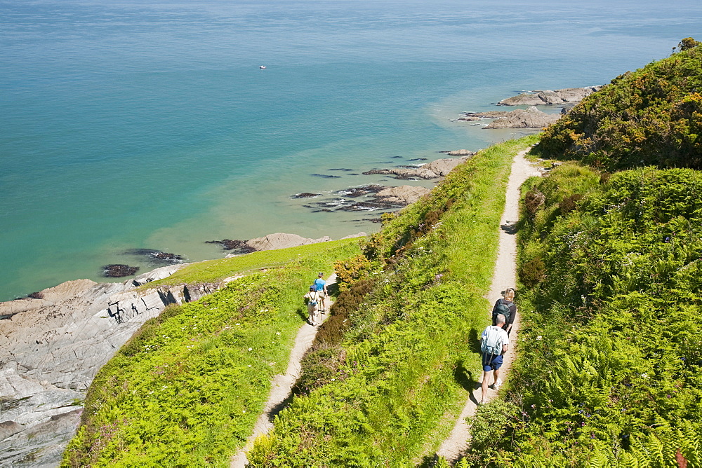 Walkers on the South West Coast Path near Combe Martin in Devon, England, United Kingdom, Europe