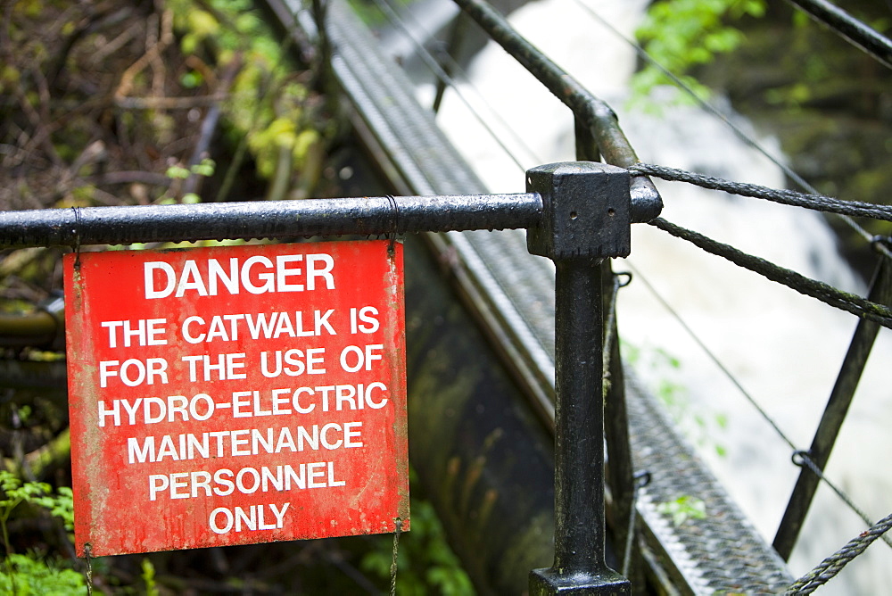 A walkway to the hydro dam in Glen Lyn Gorge, North Devon, England, United Kingdom, Europe