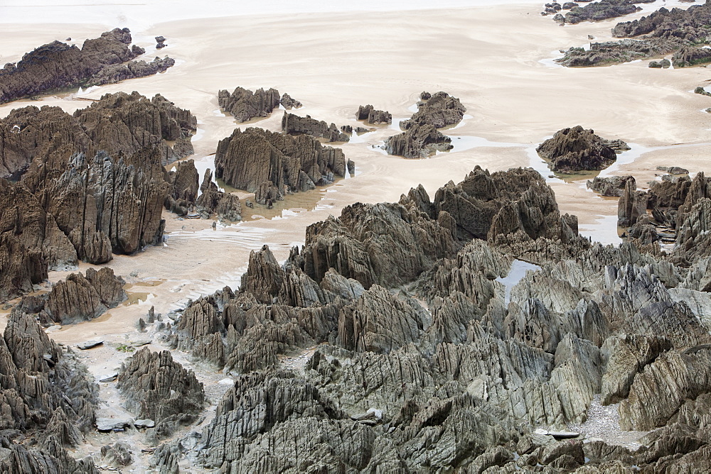 Rock strata on Woolacombe beach in north Devon, England, United Kingdom, Europe