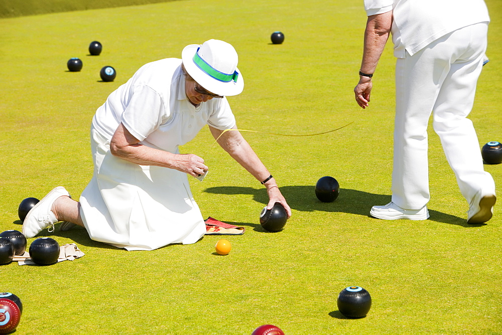 Old people playing bowls at Penzance in West Cornwall, England, United Kingdom, Europe