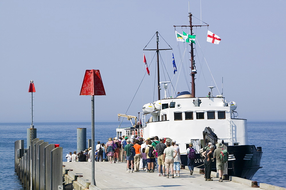 The MS OLldenberg, the Lundy Island ferry, berthed at Lundy Islan, Devon, England, United Kingdom, Europe