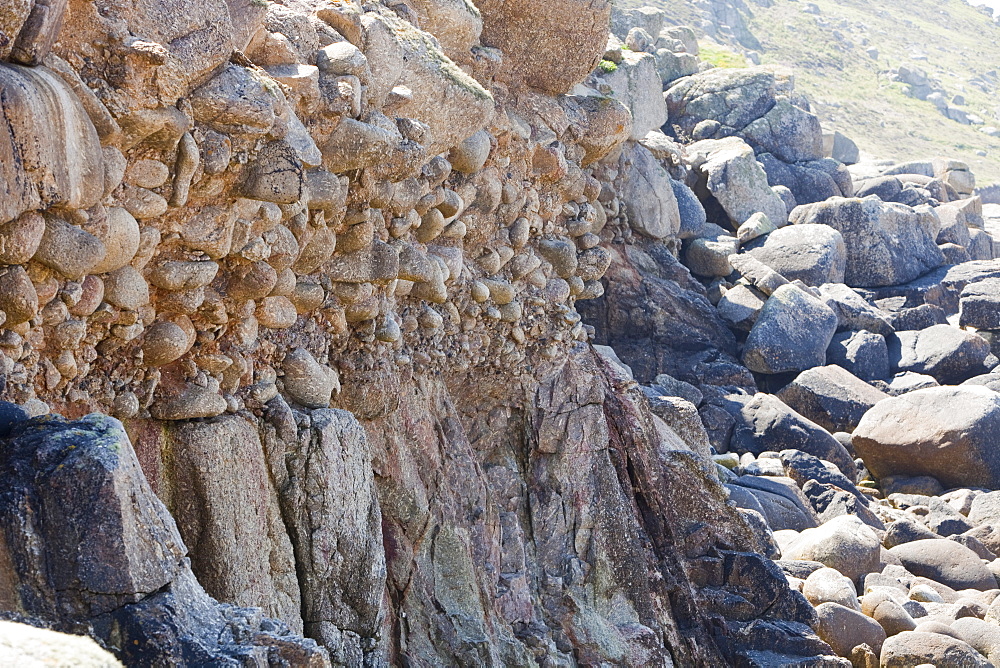 Remains of a raised beach near Sennen Cove, Cornwall, England, United Kingdom, Europe